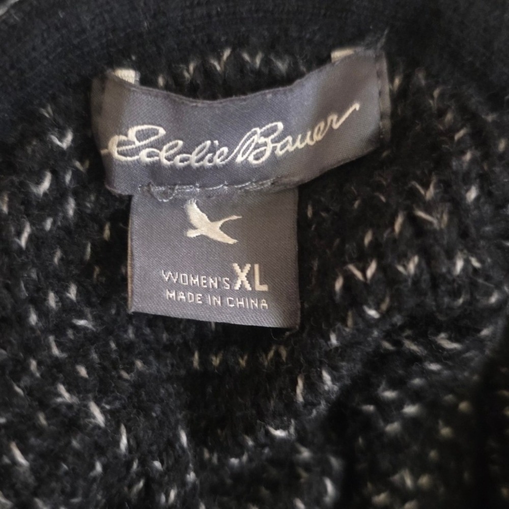 Eddie Bauer Women's Westbridge Marled Knit Hoodie Sweater Black Gray XL - Picture 4 of 5